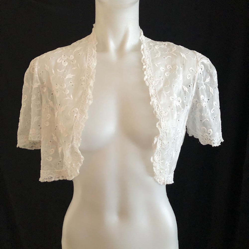 ❤️SOLD❤️ Antique Edwardian Sheer Cotton Embroidered Eyelet & Lace Bolero Shrug